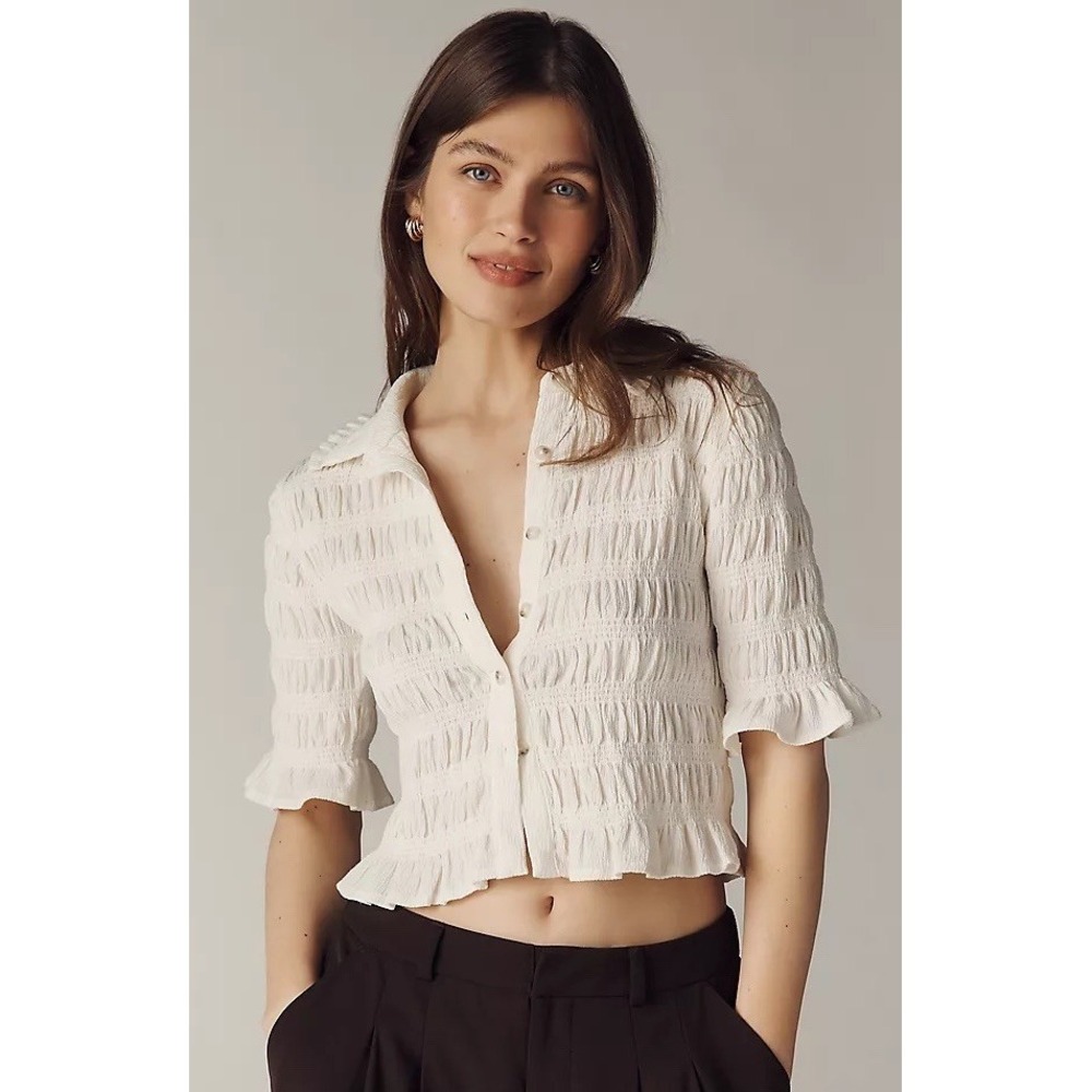 MAEVE By Anthropologie Smocked Button-Front Top Women's Size 3X Ivory NWOT